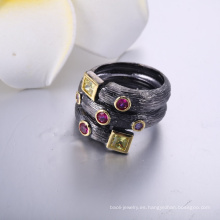 Joyería de moda al por mayor anillo de cristal de piedra zircon plateado negro
